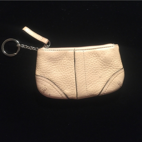 Coach Cream Leather Zipper Key Ring Coin Purse VINTAGE - Picture 1 of 4